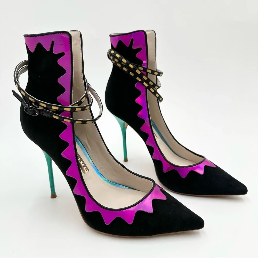 Sophia Webster Roka Iridescent Leather and Suede Pumps